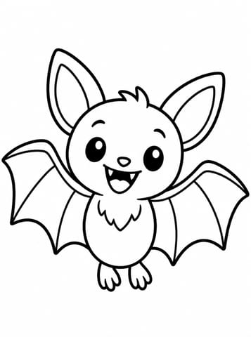 Schattige Halloweenvleermuis met gespreide vleugel, kleurplaat van Halloween kleurplaten voor peuters