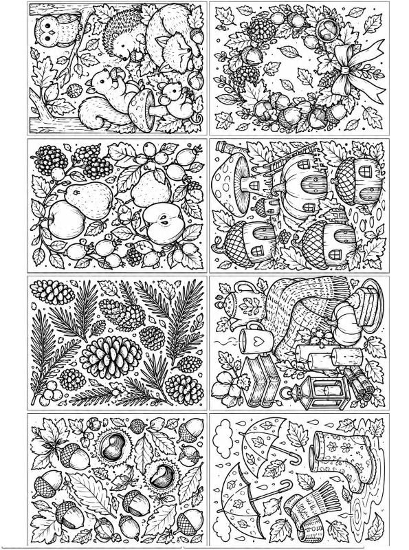 acht doodles, kleurplaat van Herfst doodles