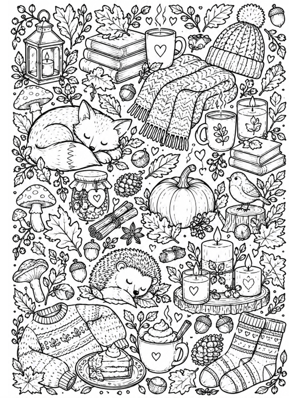 herfst doodles, kleurplaat van Herfst doodles