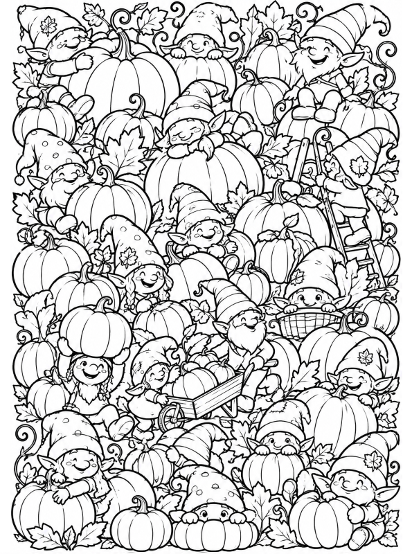 trollen en pompoenen, kleurplaat van Herfst doodles