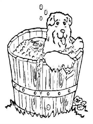 Hond in het bad 1, kleurplaat van Honden
