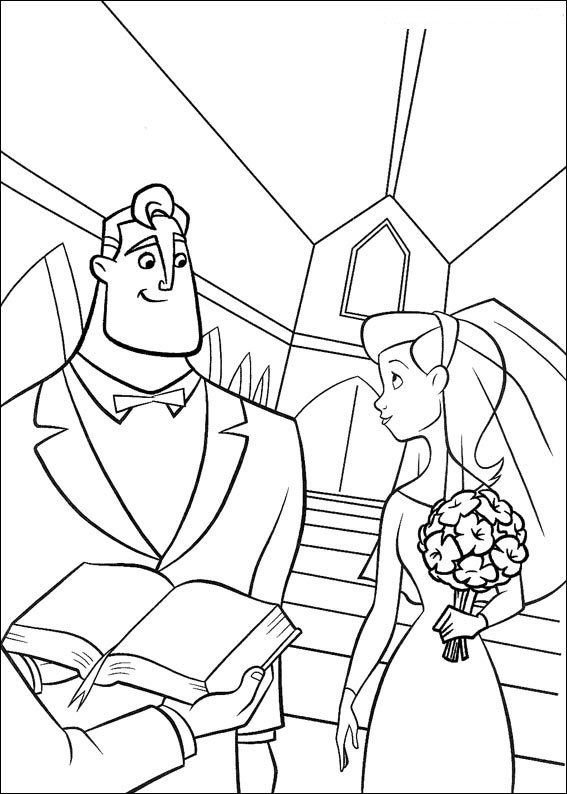 Print Incredibles trouwen kleurplaat