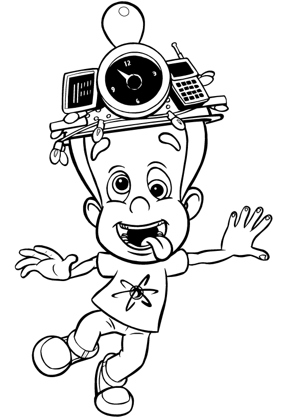 Jimmy Neutron met pap en mam, kleurplaat van Jimmy Neutron