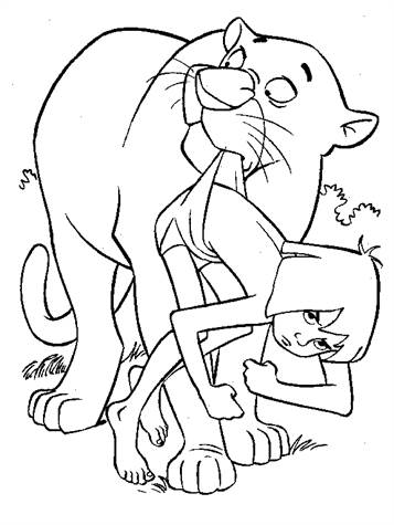 Bagheera en Mowgli, kleurplaat van Jungle Boek