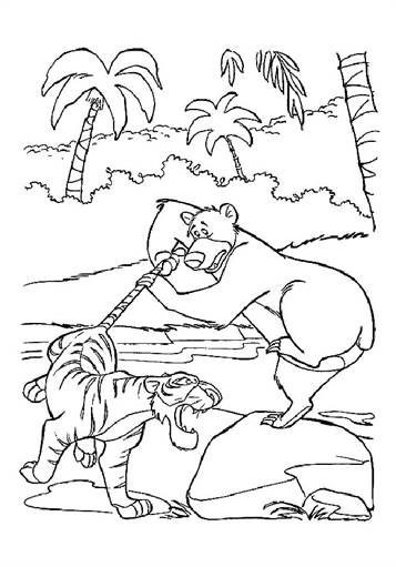 Baloe vecht met Shere Khan, kleurplaat van Jungle Boek