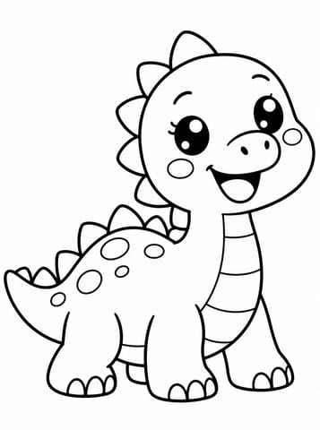 Kawaii babydinosaurus kleurplaat, kleurplaat van Kawaii schattig en eenvoudig