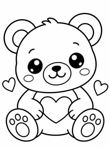 Kawaii beer met hart en pootjes, kleurplaat van Kawaii schattig en eenvoudig