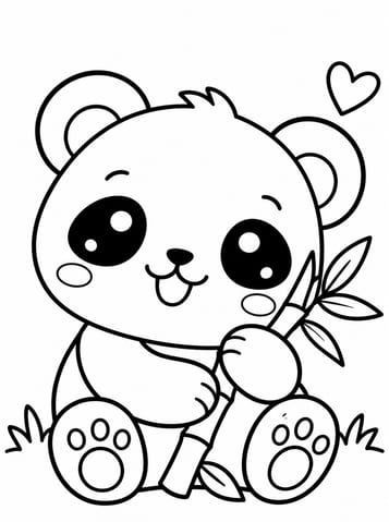 Kawaii panda met bamboe, kleurplaat van Kawaii schattig en eenvoudig