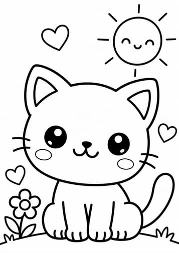 Schattig kawaii katje in kleurplaat, kleurplaat van Kawaii schattig en eenvoudig