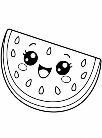 Schattig lachend watermeloenpartje, kleurplaat van Kawaii schattig en eenvoudig