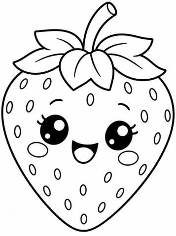 Schattige aardbei kleurplaat, kleurplaat van Kawaii schattig en eenvoudig
