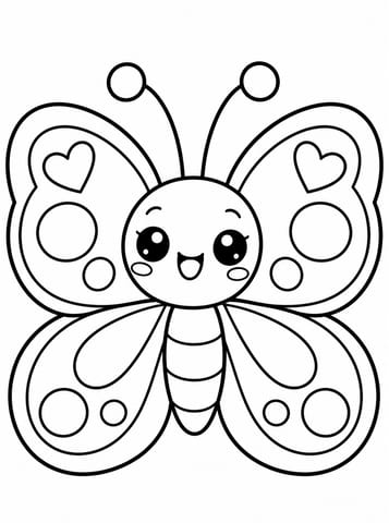 Schattige vlinder kleurplaat, kleurplaat van Kawaii schattig en eenvoudig