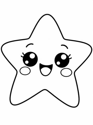 Vrolijke Kawaii Ster om In te Kleuren, kleurplaat van Kawaii schattig en eenvoudig