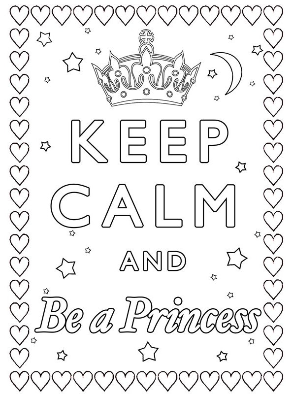 Print keep calm and be a princess kleurplaat