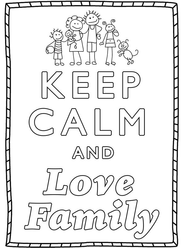 Print keep calm and love family kleurplaat