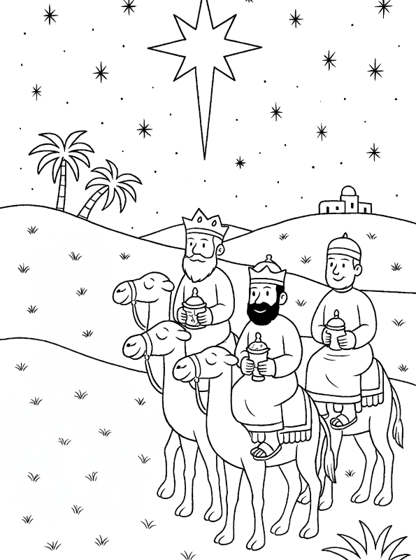 De koningen gaan onderweg, kleurplaat van Kerstverhaal