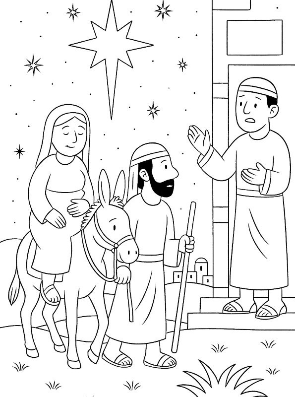 Geen plek in de herberg, kleurplaat van Kerstverhaal