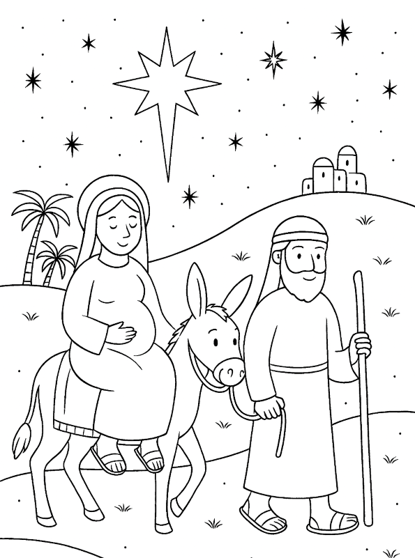 Onderweg naar Bethlehem, kleurplaat van Kerstverhaal