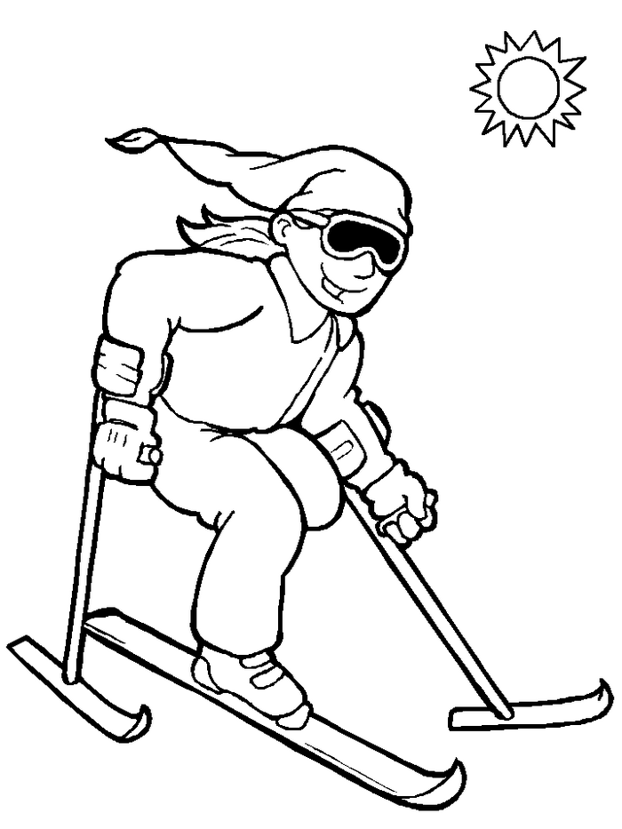 Skieen, kleurplaat van Kids met beperking