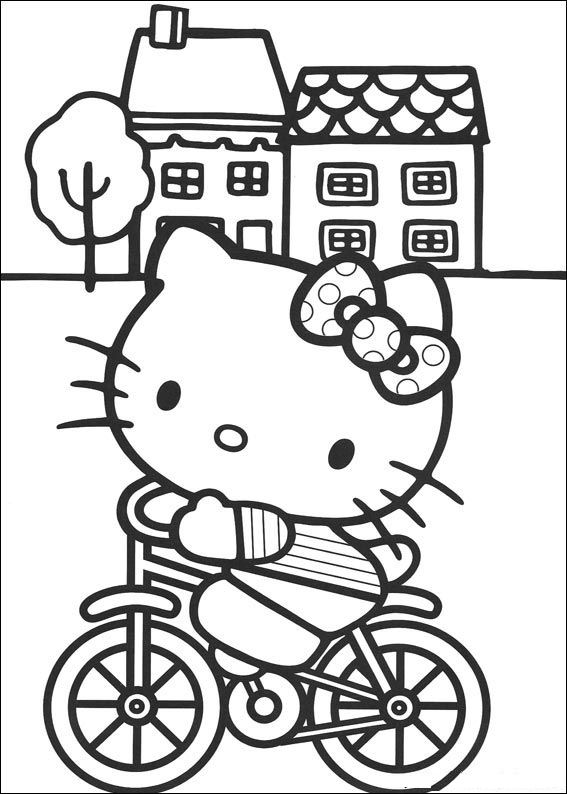 Print Kitty op de fiets kleurplaat