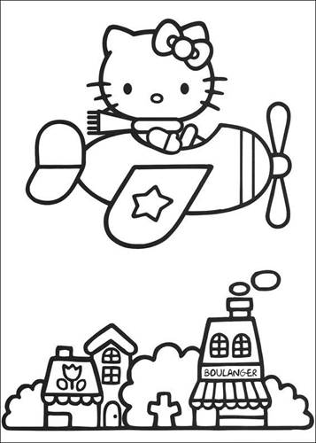 Kitty vliegt, kleurplaat van Hello Kitty