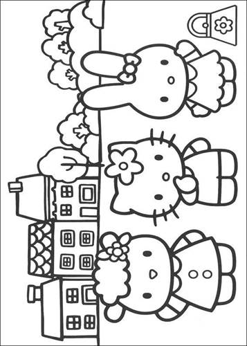 Kitty en haar vriendjes 2, kleurplaat van Hello Kitty
