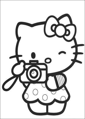 Kitty maakt een foto, kleurplaat van Hello Kitty