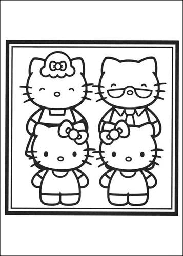 Familieportret van Kitty, kleurplaat van Hello Kitty
