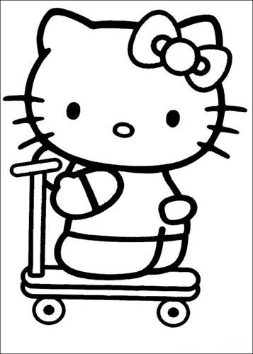 Kitty op de step, kleurplaat van Hello Kitty
