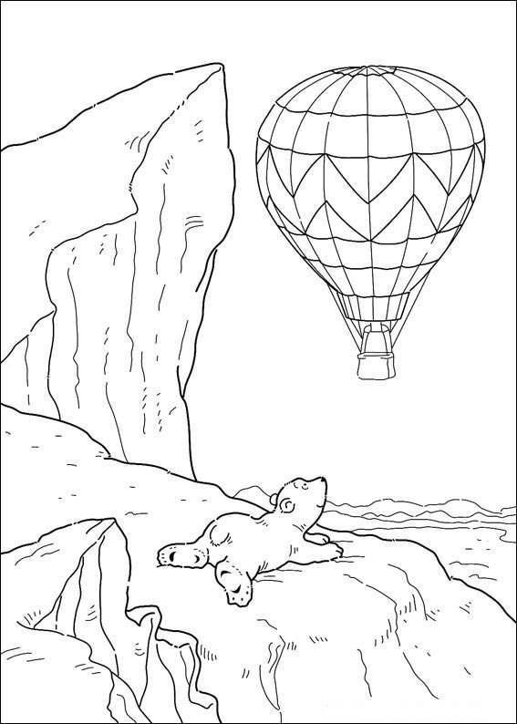 Kleine ijsbeer ziet luchtballon 1, kleurplaat van Lars de kleine ijsbeer