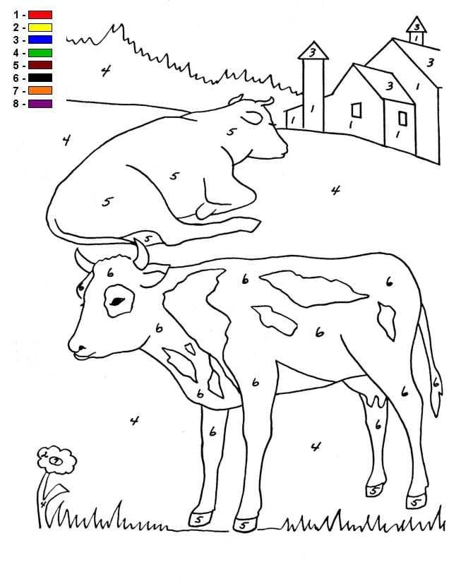 Print Kleur op nummer Boerderij kleurplaat