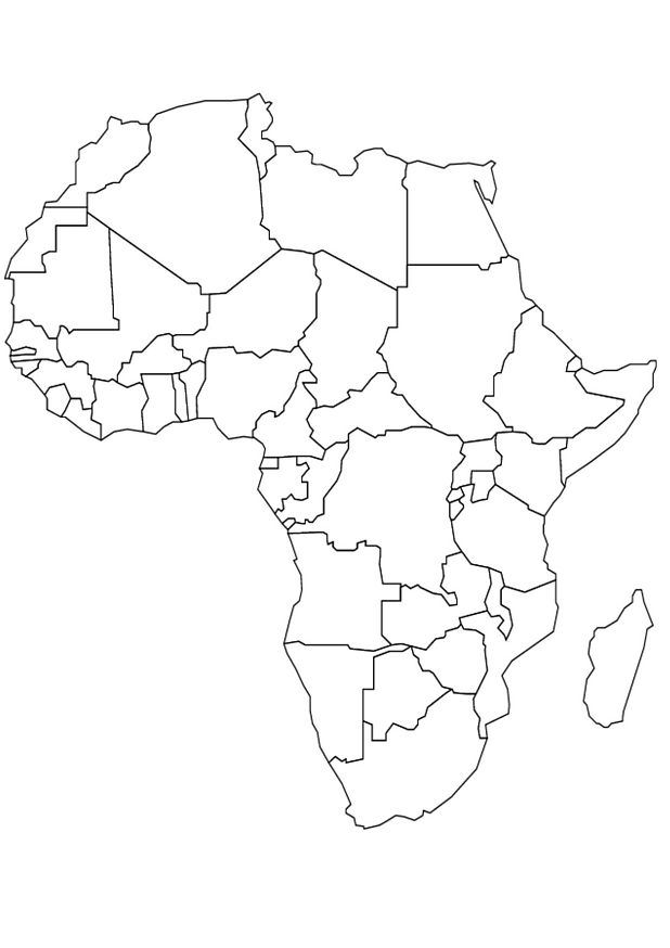 Print Landkaart Afrika kleurplaat