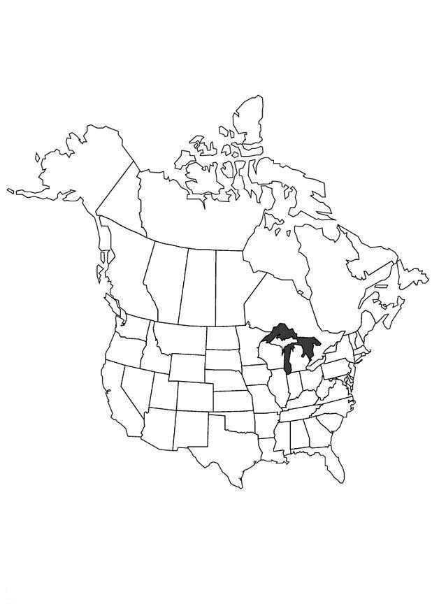Print Landkaart Noord Amerika kleurplaat