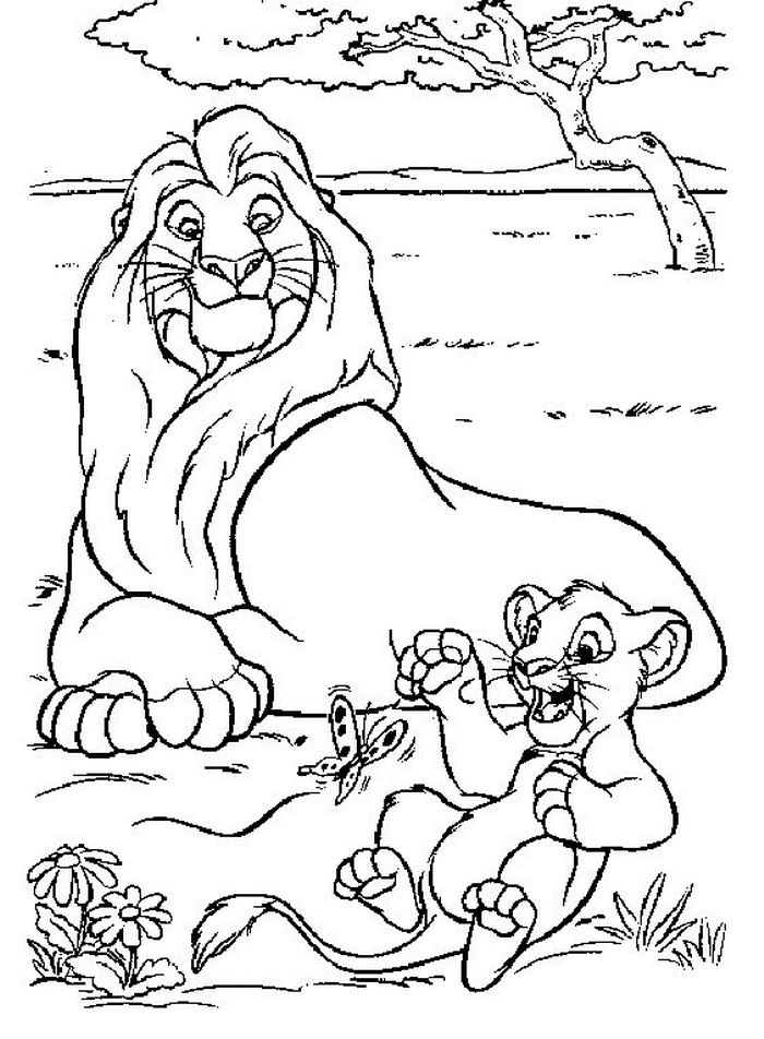 Simba en Mufasa 3, kleurplaat van Lion King of de Leeuwenkoning