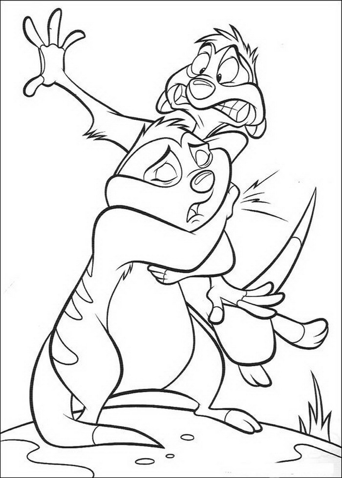 Timon omhelst door z'n moeder, kleurplaat van Lion King of de Leeuwenkoning