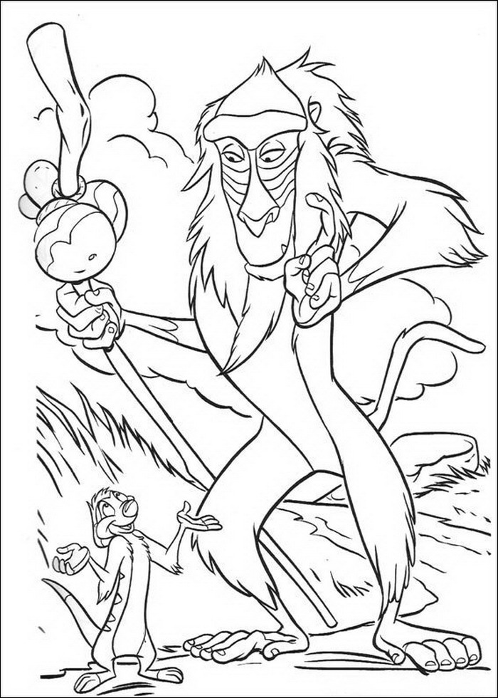 Rafiki praat met Timon 1, kleurplaat van Lion King of de Leeuwenkoning