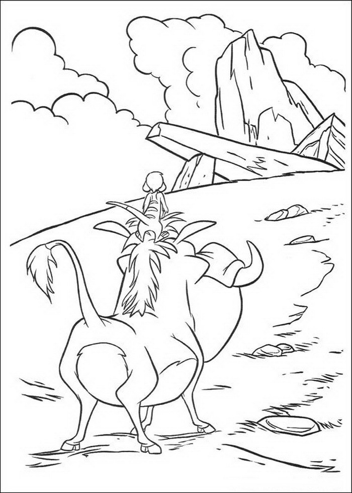 Timon en Pumba bij de Koningsrots, kleurplaat van Lion King of de Leeuwenkoning