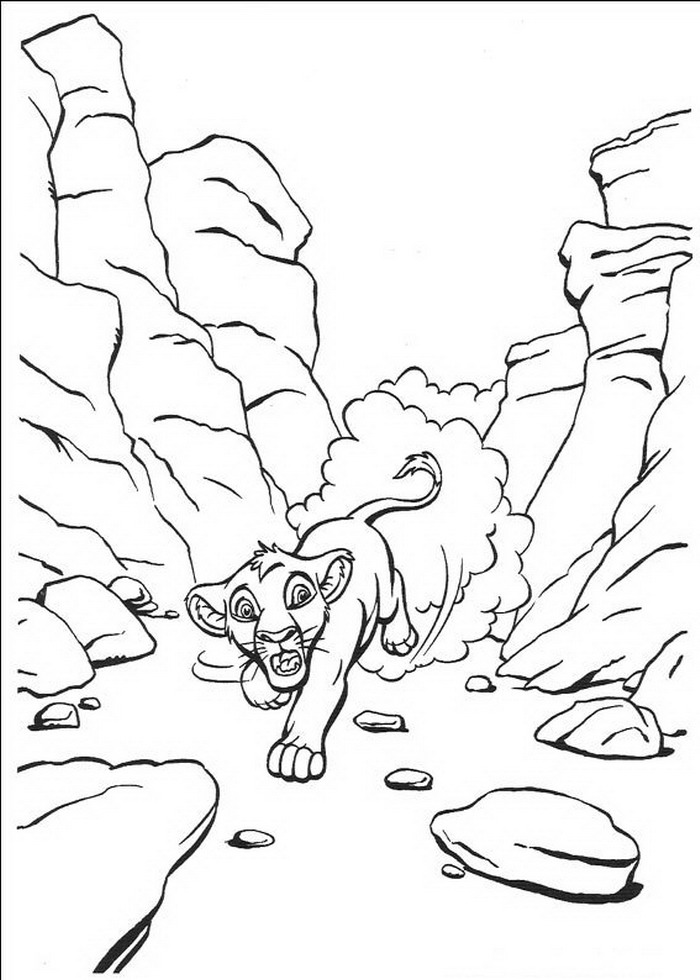 Simba vlucht weg, kleurplaat van Lion King of de Leeuwenkoning