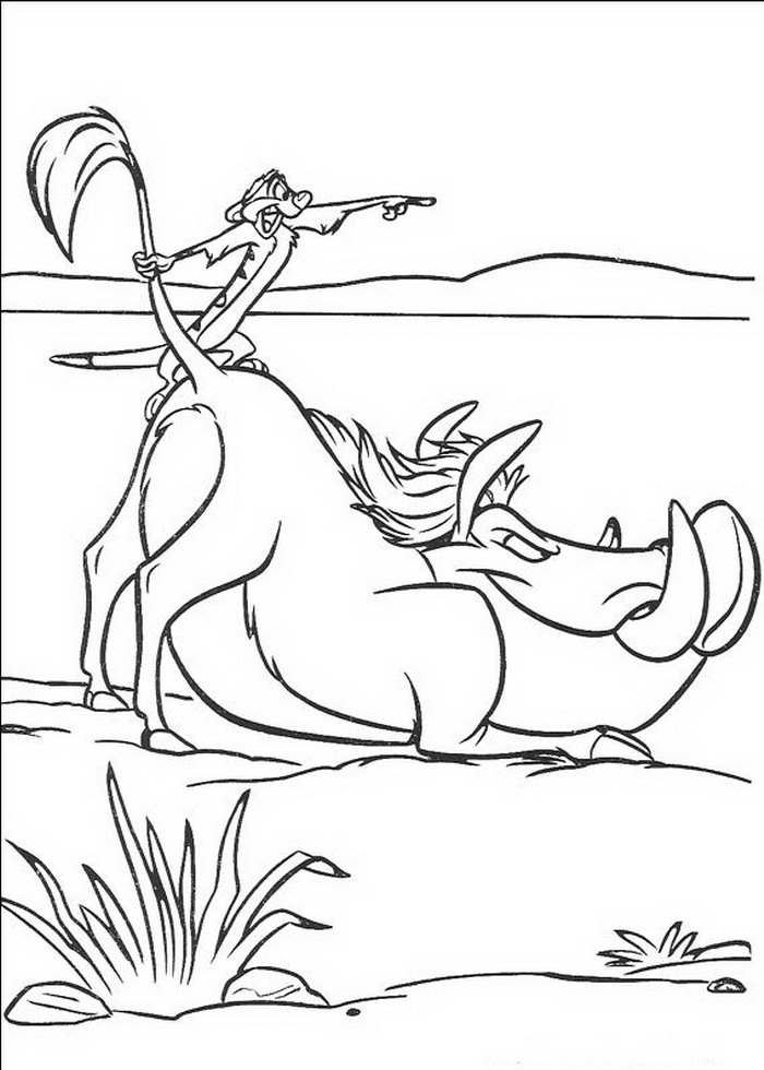 Timon op de uitkijk, kleurplaat van Lion King of de Leeuwenkoning