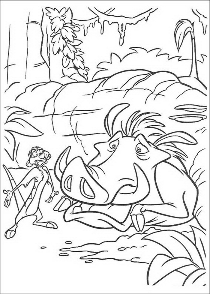 Pumba zit klem, kleurplaat van Lion King of de Leeuwenkoning