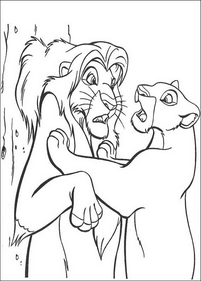 Nala praat met Simba, kleurplaat van Lion King of de Leeuwenkoning