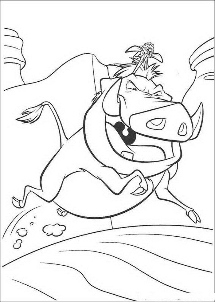 Timon en Pumba in de aanval, kleurplaat van Lion King of de Leeuwenkoning