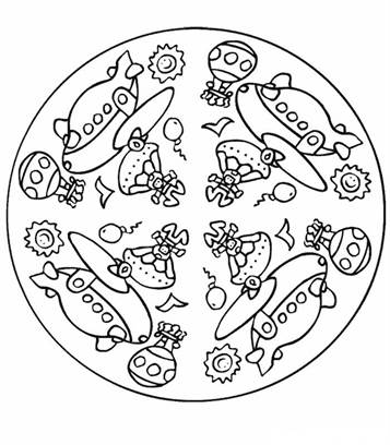 Mandala vliegtuigen, kleurplaat van Mandala