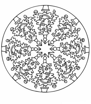 Mandala kerstbomen, kleurplaat van Mandala