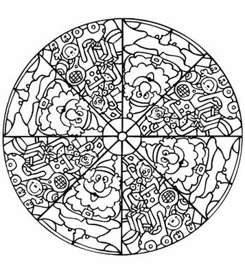 Mandala kerstman, kleurplaat van Mandala