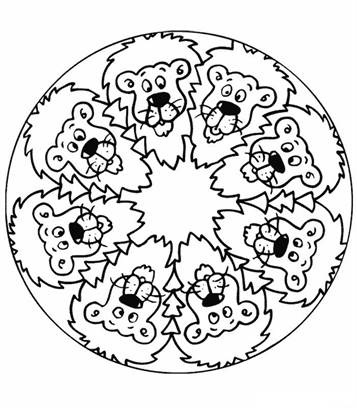 Mandala leeuwen, kleurplaat van Mandala
