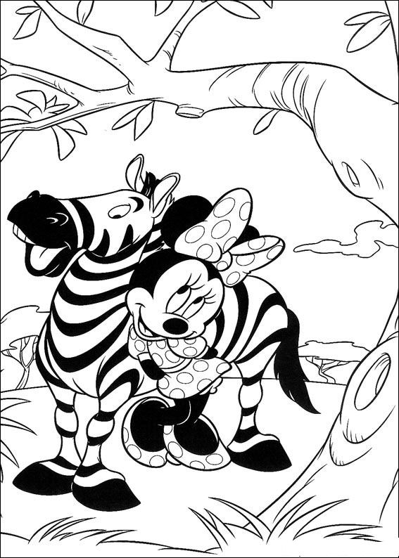Zebra en Minnie, kleurplaat van Mickey op safari