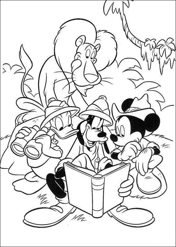 Het safari handboek, kleurplaat van Mickey op safari