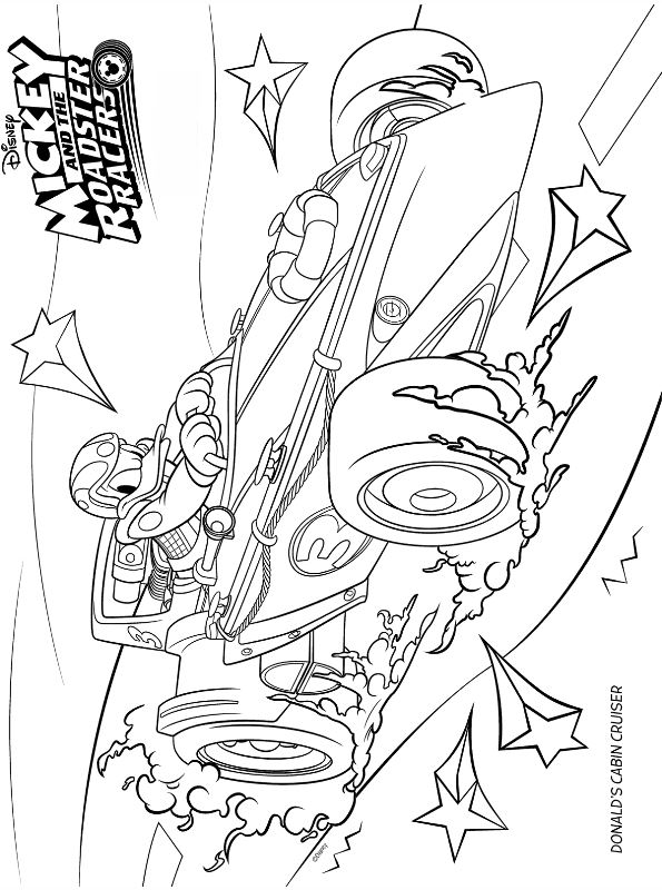 Donald Cabin Cruiser, kleurplaat van Mickey en de Roadster Racers