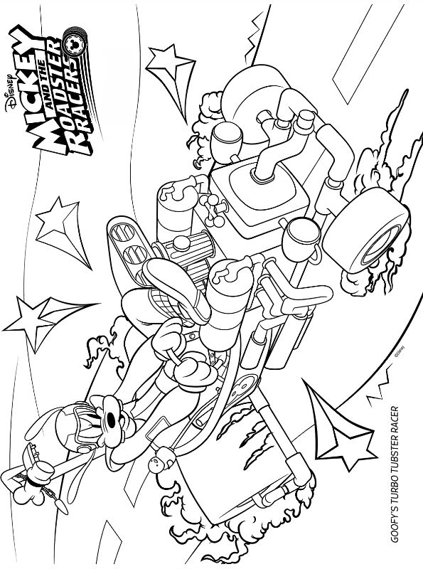 Goofy Turbo Tubster Racer, kleurplaat van Mickey en de Roadster Racers